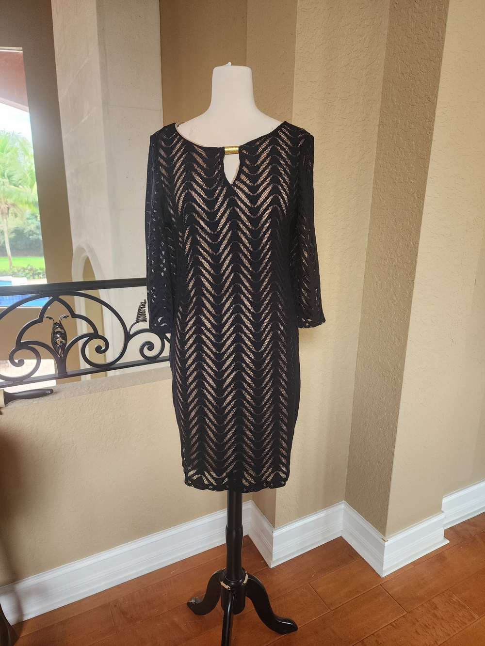 Emma James Black Chevron Lace Sheath Dress